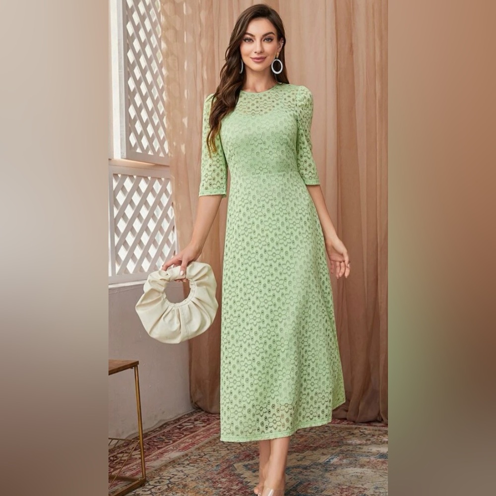 NEW pretty Lime Green Back Zip Floral Lace Dress